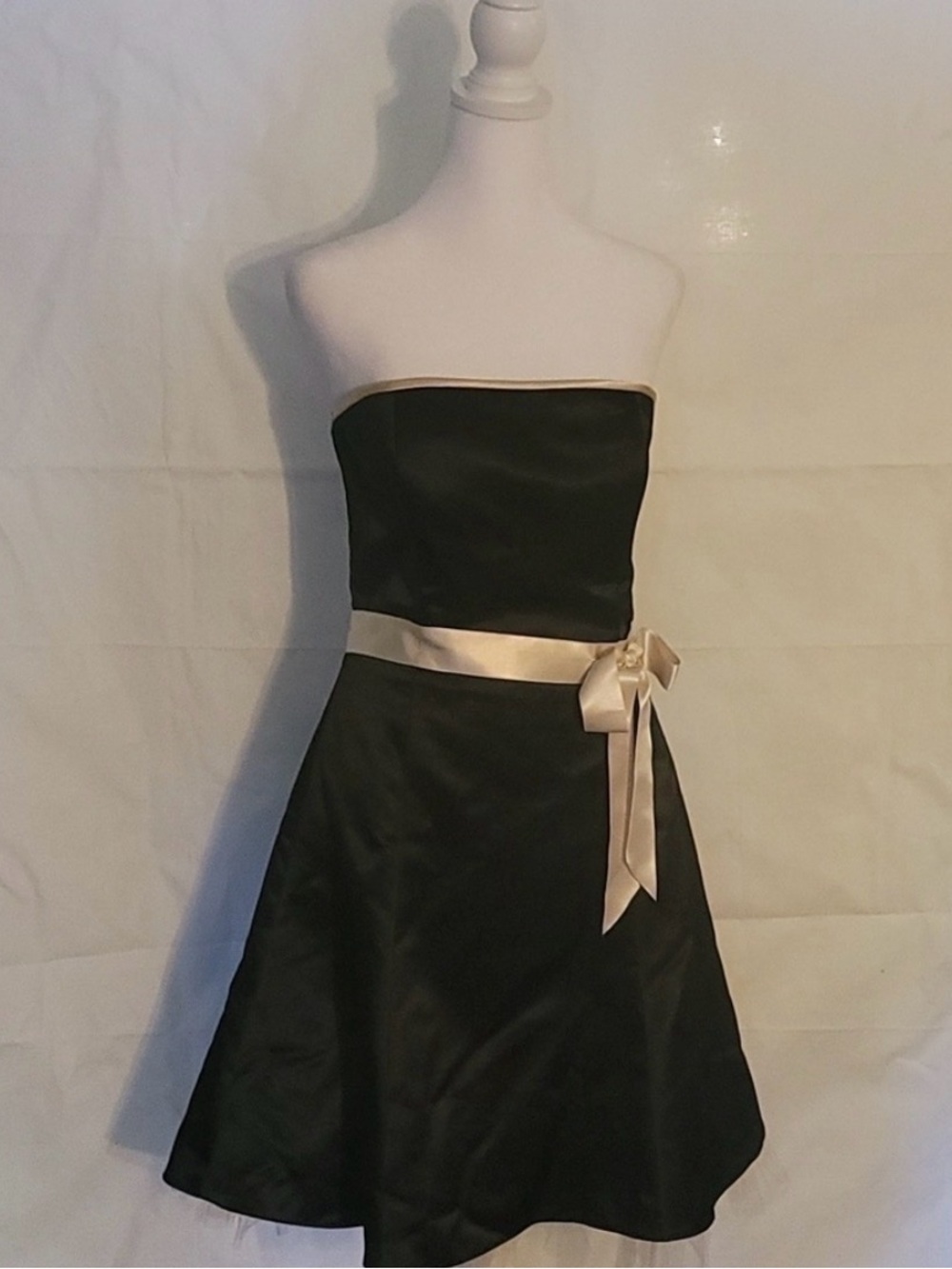 VTG Jessica McClintock Gunne Sax Black Satin Strapless Bow Mini Dress Tulle 7/8